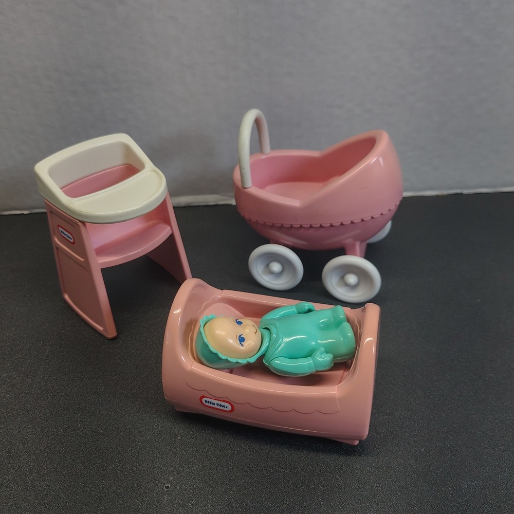 Vintage Little Tikes Dollhouse Pink Nursery Set with Baby